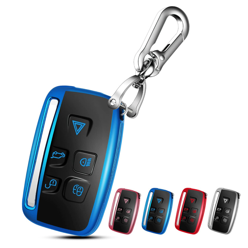 Qbuc For Land Rover Key Fob Cover Case With Keychain For Range Rover Evoque Sport Land Rover Discovery Jaguar F-Pace Xe Xf Xj, S Blue 5051226544057