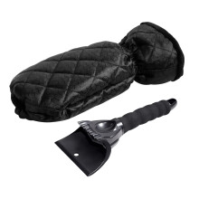 Car Ice Scraper with Waterproof Glove Lined with Ice Scraper Thick Fleece with Non-Slip Handle for Car Windshield and Window (Black)