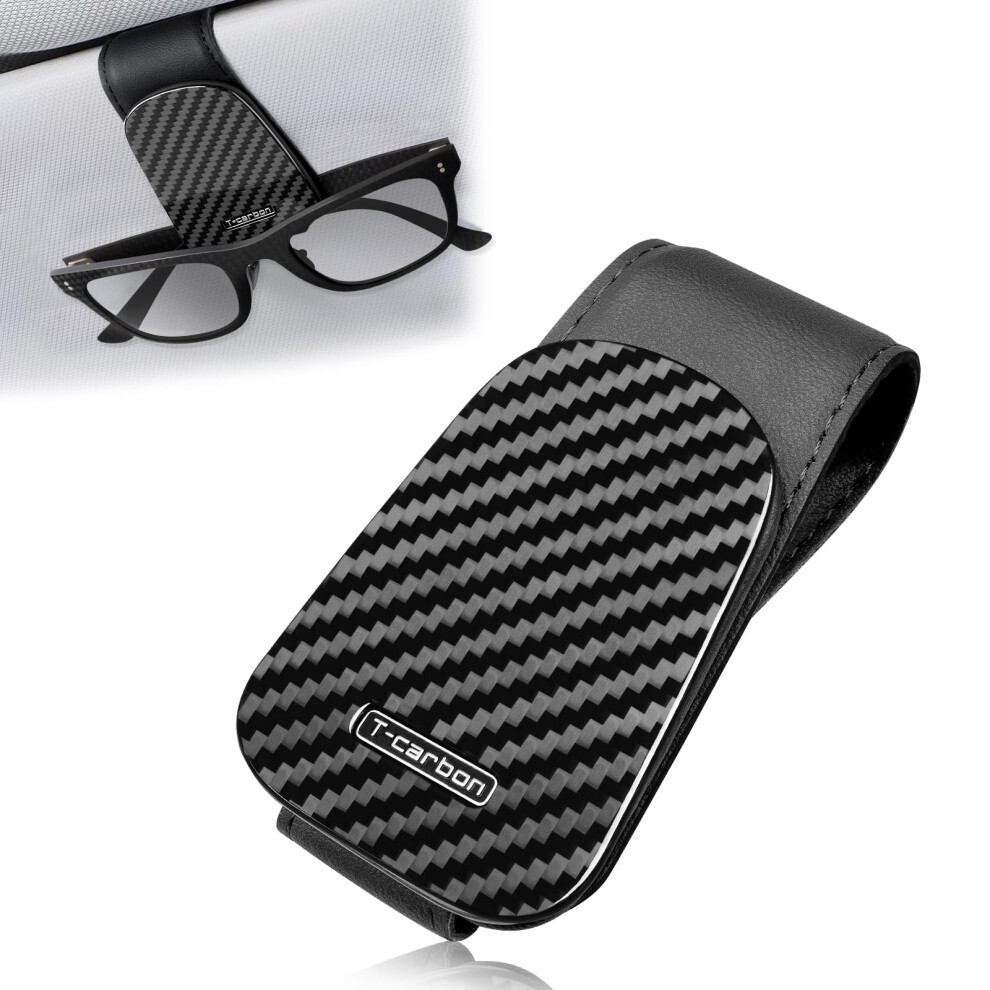 T-Carbon Carbon Fiber Sunglasses Holder For Car Sun Visor, Magnetic Eyeglass Clip With Leather, Sunglasses Mount For Vehicle Interior 5051226533471
