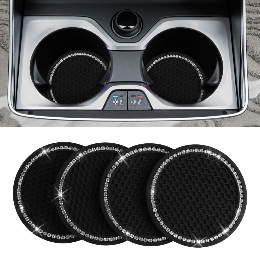 4 Pack Bling Car Coasters Universal Cup Holder Insert With Crystal Rhinestone 2.75 Inch Anti Slip Coasters Vehicle Interior Accessories For Girls 5051226542084