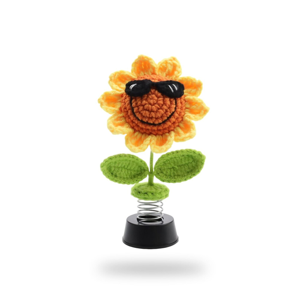Hsuyun Car Bobble Head Sunflower, Car Interior Decoration, Shake Bobble Head Figure, Crochet Sunflower Dashboard Decorations, Sunglasses, Office 5051226542657