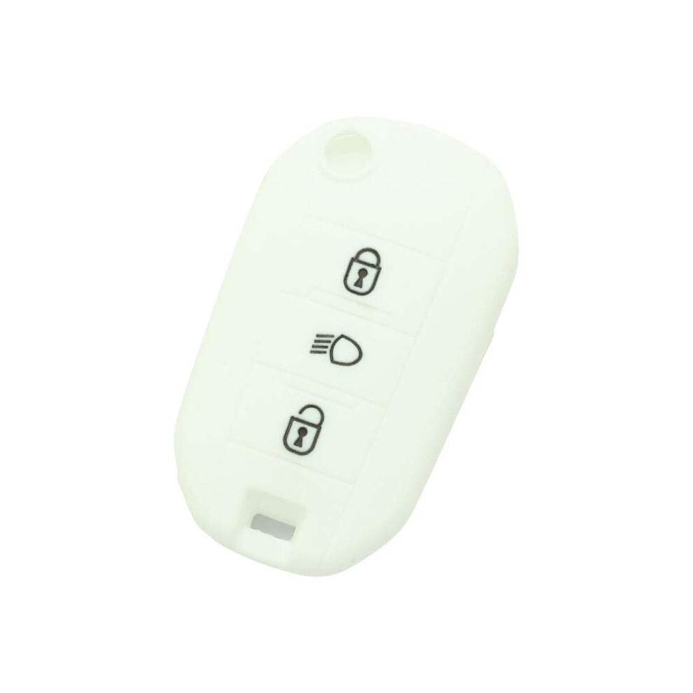 Brovacs Silicone Cover Protector Case Holder Skin Jacket Compatible With Peugeot Citroen 3 Button Flip Remote Key Fob W/ Symbol Cv9306 Light/White 5051226546976