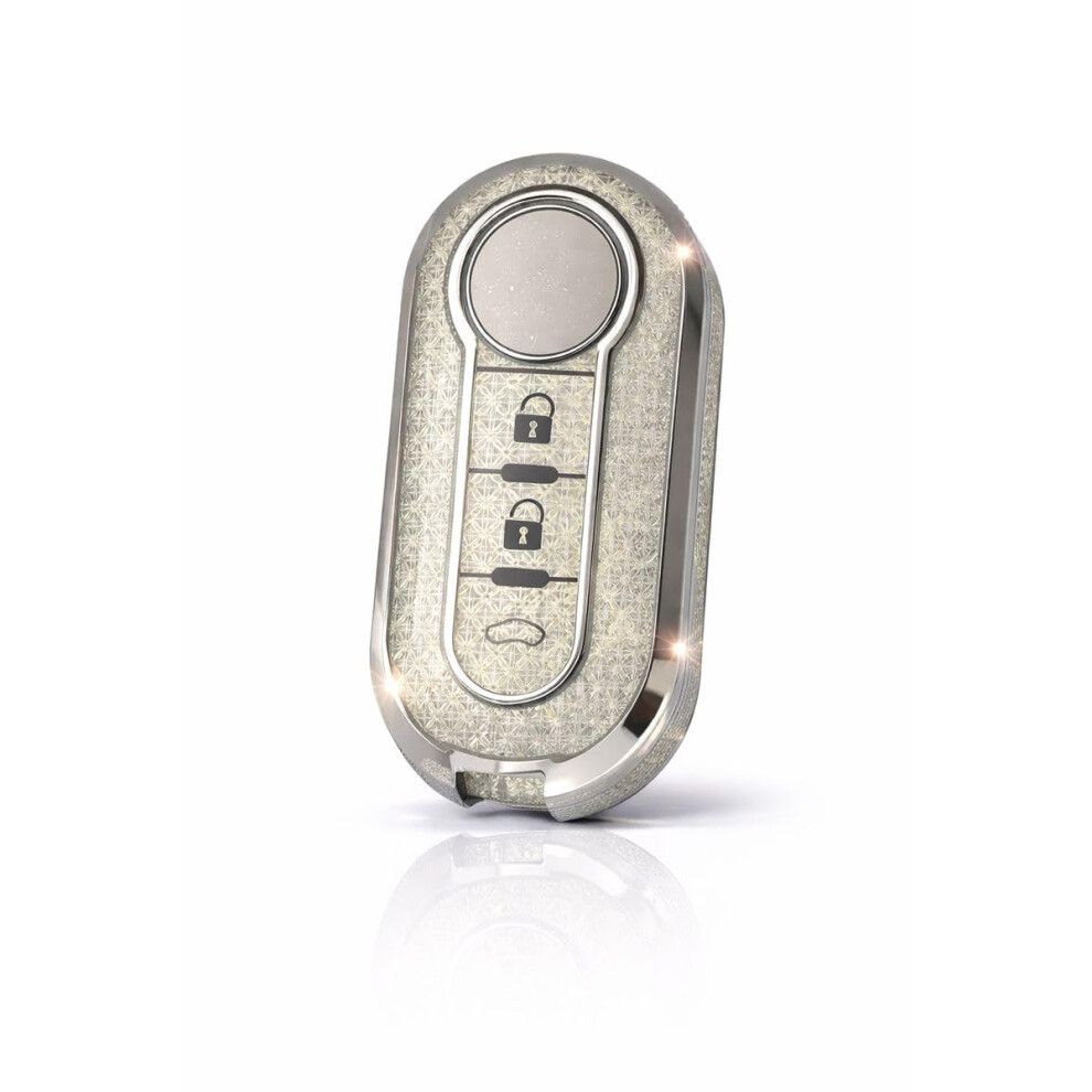 Stylec Remote Flip Key Cover Compatible With Fiat 500 Panda Punto Bravo Stilo & Lancia | 3-Button Tpu Protective Case Silver 5051226546778