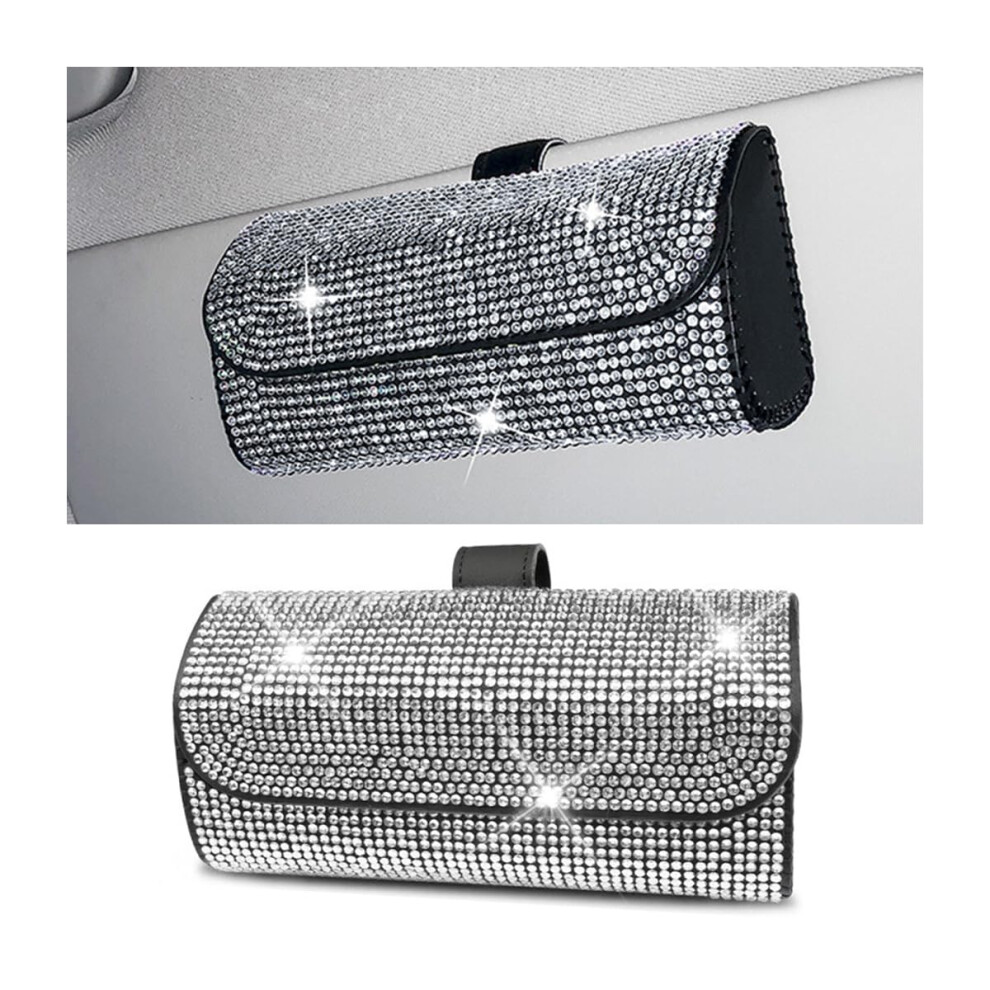 Jnnj Car Glasses Holder Bling For Sun Visor, Car Sunglasses Case Holder Decorated With Rhinestones White/Black/Grey 5051226532559