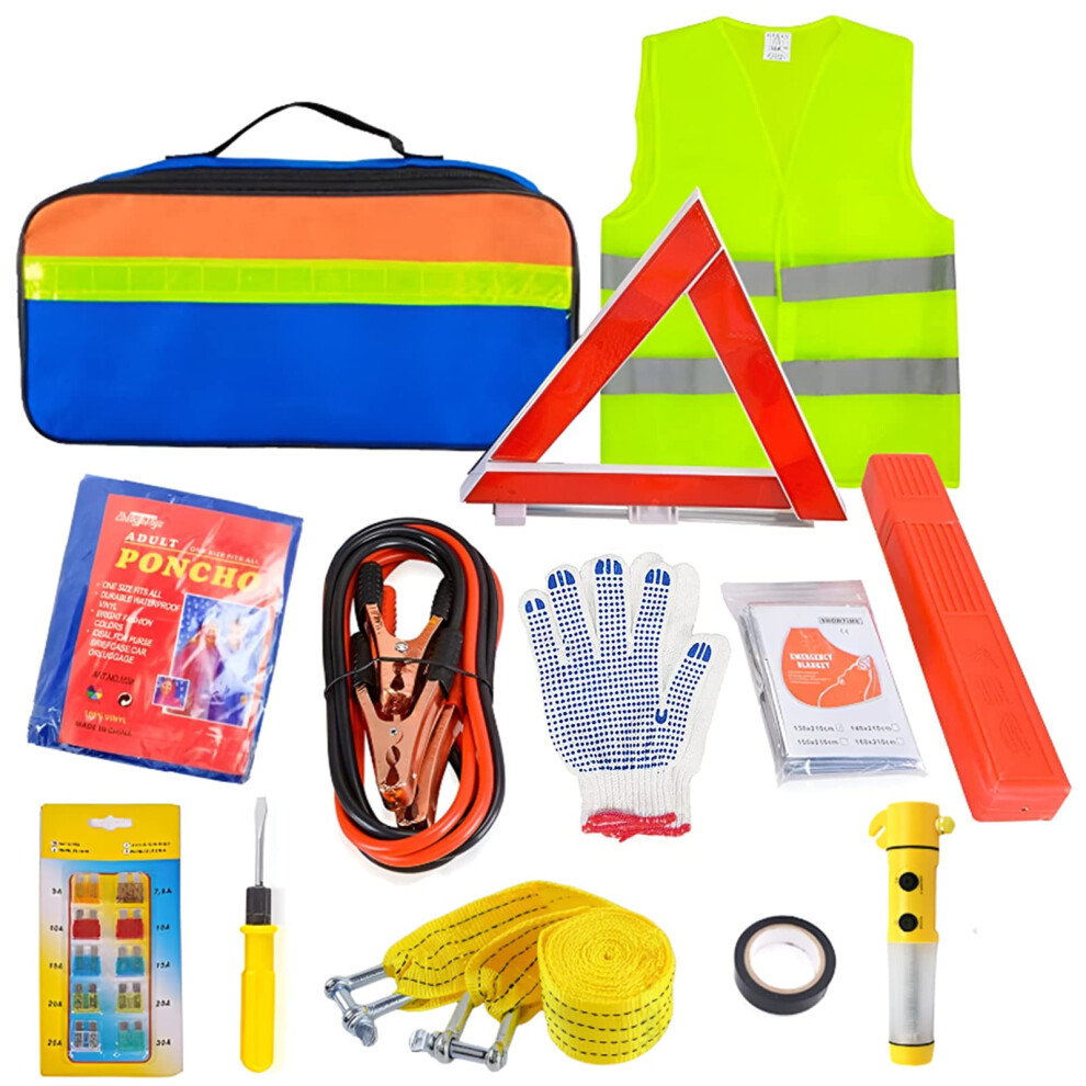 Crayfomo 12-In-1 Car Emergency Tool Kits,European Roadside Assistance Car Breakdown Kit With Visibility Vest,Warning Triangle,Jumper Cables,Car 5051226533969