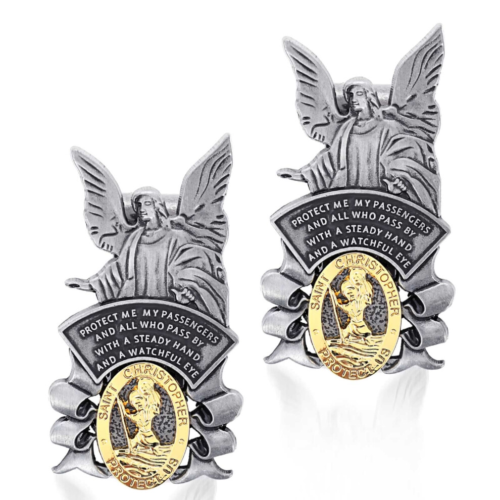 Cobee St Christopher Medal For Car, Car Saint Christopher With Guardian Angel Visor Medal Clip Religious Sun Visor Clip Bless Driving Safety New 5051226534591