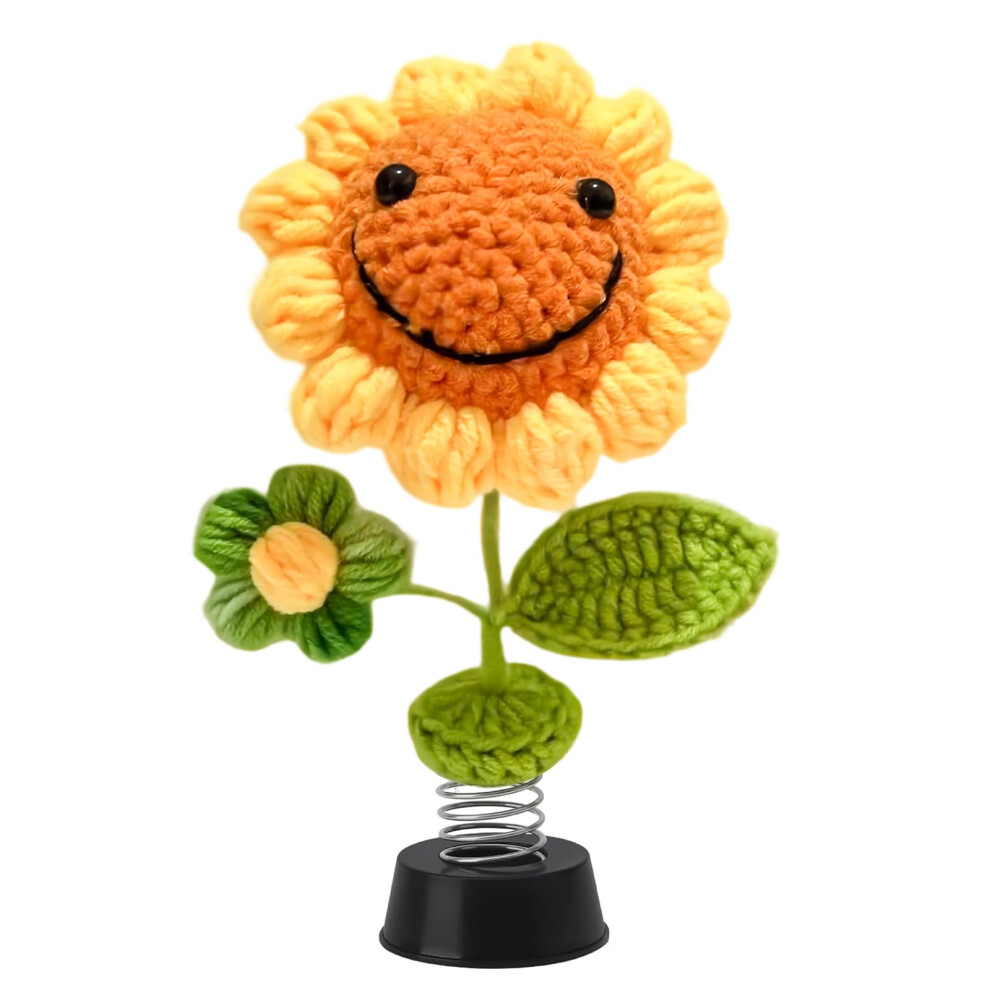 Hsuyun Car Decoration, Knitted Sunflower Decoration, Shake Bobble Head Figure Car, Crochet Sunflower Dashboard Decorations 5051226542695