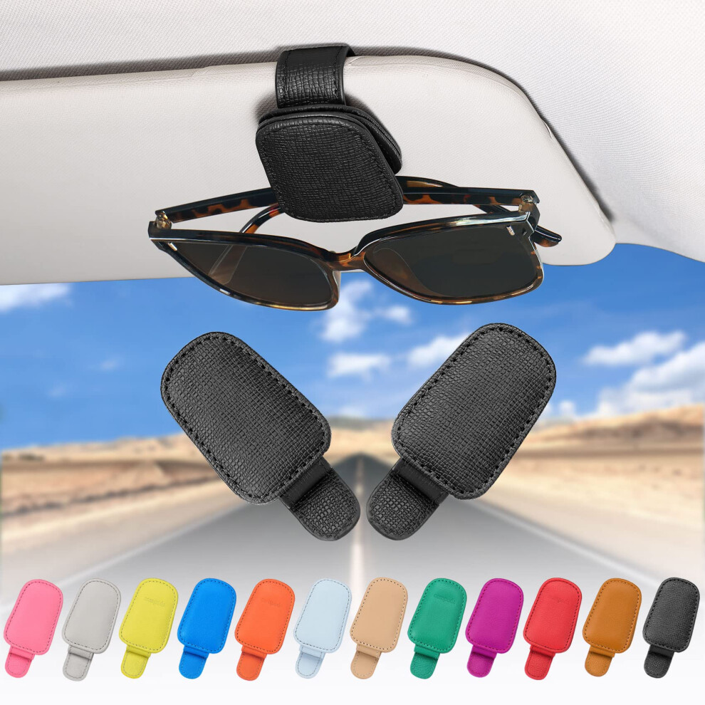 Quipuda 2 Packs Sunglasses Holder For Car Sun Visor Accessories, Magnetic Geniune Leather Car Sunglass Holder 5051226534027
