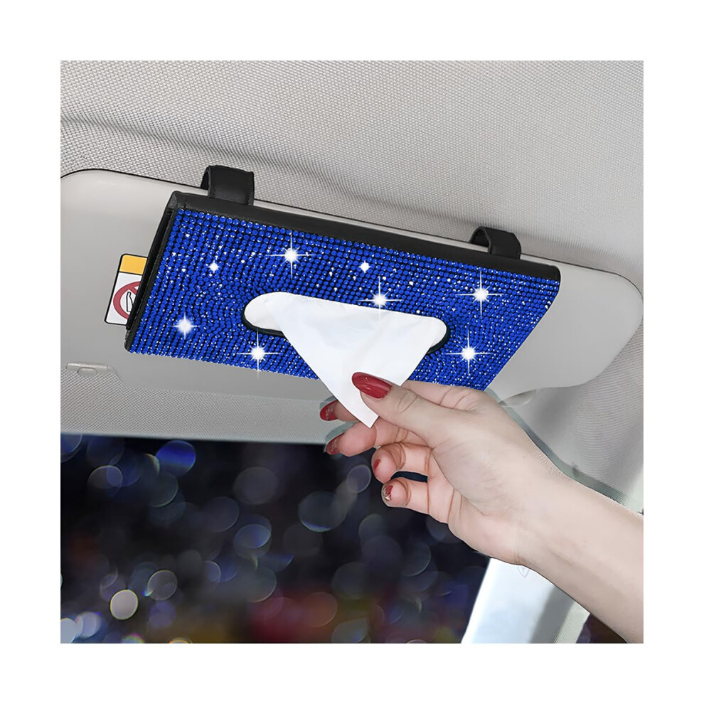 Jnnj Car Tissue Holder, Bling Car Visor Tissue Box Holder, Leather Crystals Paper Towel Cover Case, Sun Visor Napkin Holder Black/White/Red 5051226551147