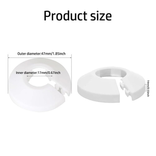 8 PCS White Radiator Pipe Cover Set, Plastic Pipe Collars for 17mm Diameter Pipes 1
