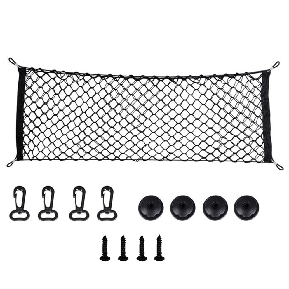 Cargo Net Car Trunk Universal Storage Nylon Net 90 X 40Cm Elastic Mesh Boot Cargo Organizer Net With 4 Hooks For Automotive Van Suv Pickup Black 5051226540486