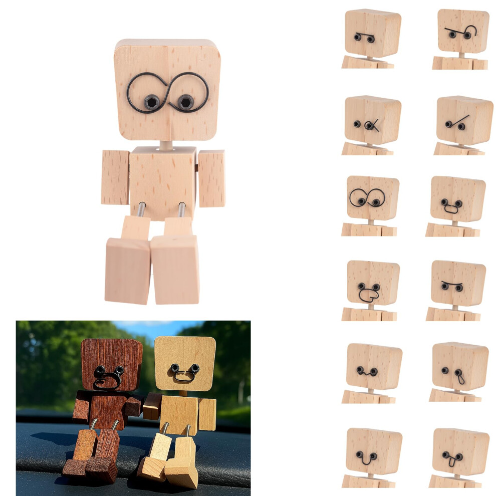 Shaking Wooden Man Figure - Wooden Man Figure With 12 Expressions For Car, Shaking Legs Shaky Wobbly Legs And Feet, Home Desk Accessories 5051226545429