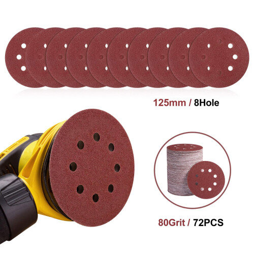 SATC Sanding Discs 80 Grit 72Pcs Orbital Sander Discs 125mm Hook and Loop Round Orbital Sander Pads for Sanding 1