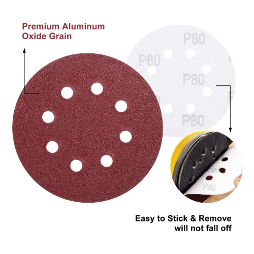SATC Sanding Discs 80 Grit 72Pcs Orbital Sander Discs 125mm Hook and Loop Round Orbital Sander Pads for Sanding 2
