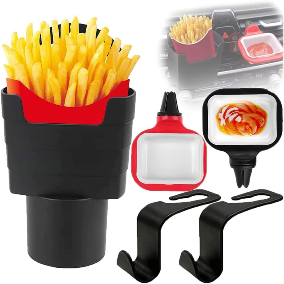 Car Dipping Sauce Holder, 2Pcs Dip Clip In-Car Sauce Cup Holder And 1Pcs Car Fries Cup Holder With 2Pcs Car Headrest Hooks Car Automotive Interior 5051226541353