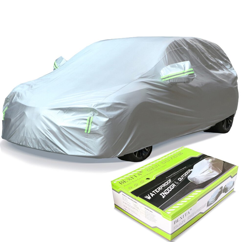 Bexita Car Covers Waterproof Outdoor All Weather Windproof Snowproof Uv Protection Full Car Covers Fit For Hatchback; Size M: Max 157In/400Cm 5051226550386