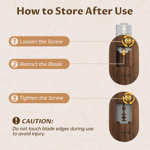 NiHome Bread Lame with Extractable Blade and Magnetic Back, Push-Pull Design for Secure Blade Locking, Easy-to-Use Walnut Wood Handle 2