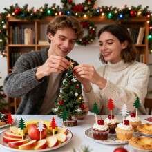 ANPUNAT 150 Counts Christmas Cocktail Picks 4.7in Christmas Tree Style Food Toothpicks Wooden Toothpicks Appetizer Bamboo Stick Fruit Forks for