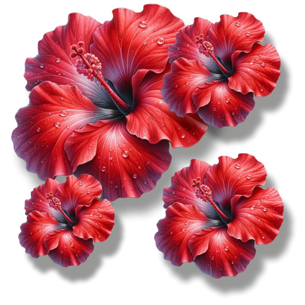 X8 Hibiscus Flower Vinyl Sticker, Floral Decal Cover Up Marks, Multi-Purpose Ideal For Bin, Car, Laptop, Bike, Wall Red 5051226549335