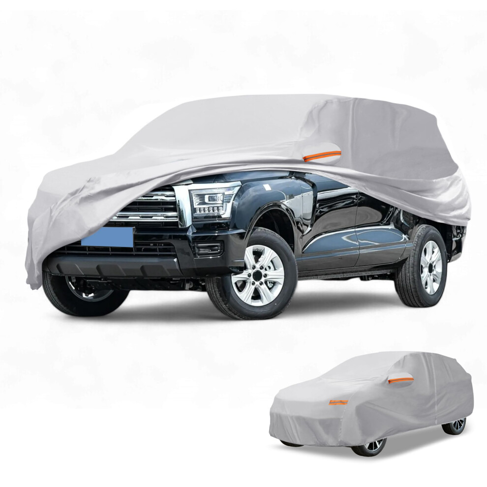 Partuto Waterproof All-Weather Universal Car Cover With Right Side Zipper, 190T-Pu Tone Fits For Suv 190" - 200" Length Silver 5051226550065