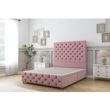 (2'6 Small Single, Pink) Sloomy Watson Plush Divan Bed Base No Drawers With 54" Floor Standing Headboard & 12" Matching Footboard