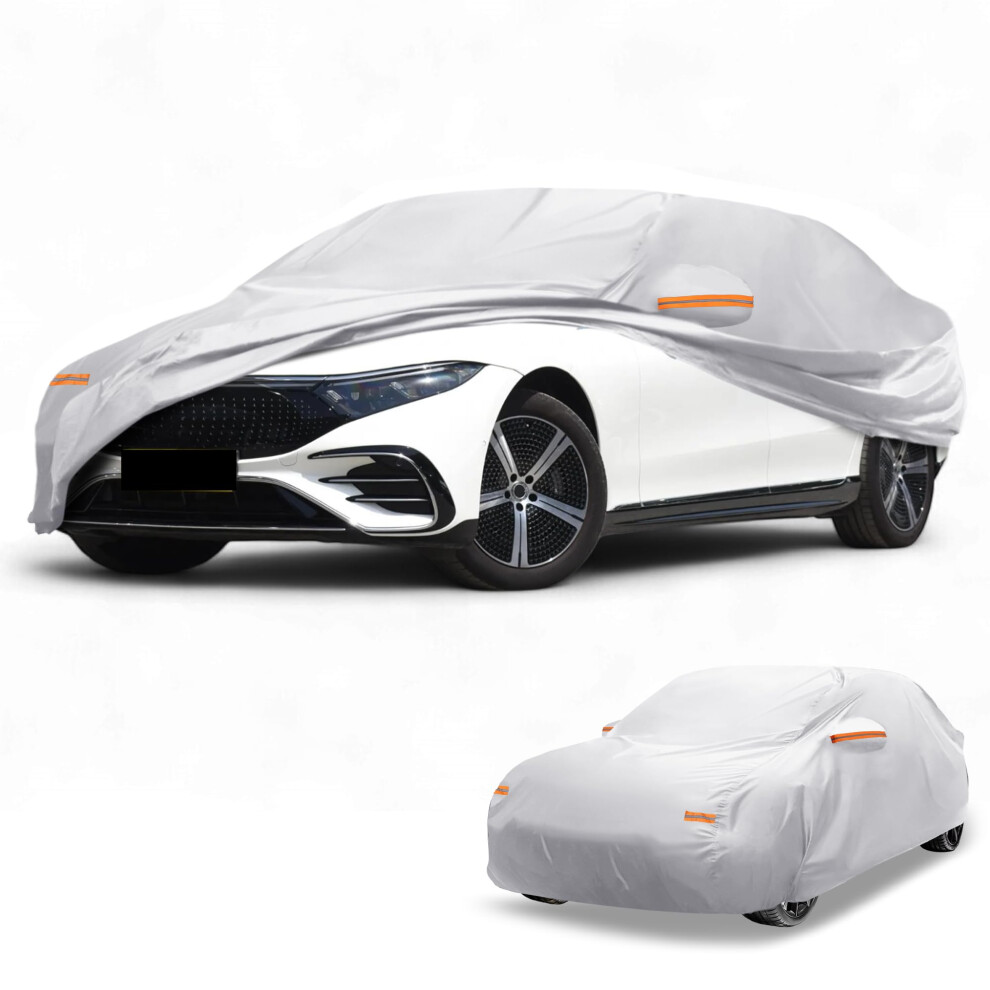 Partuto Waterproof All-Weather Universal Car Cover With Right Side Zipper, 190T-Pu Tone Fits For Sedan Up To 165" Length Silver 5051226550270