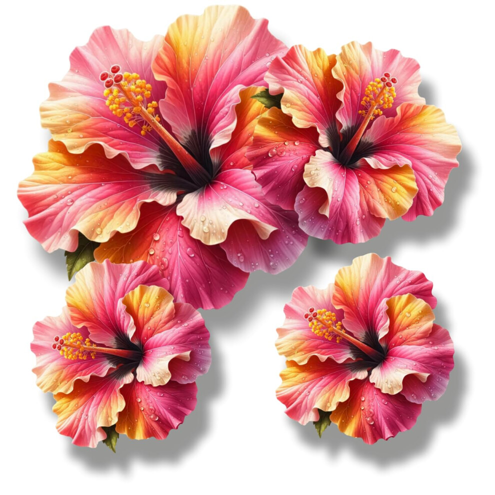 X8 Hibiscus Flower Vinyl Sticker, Floral Decal Cover Up Marks, Multi-Purpose Ideal For Bin, Car, Laptop, Bike, Wall Pink 5051226548499