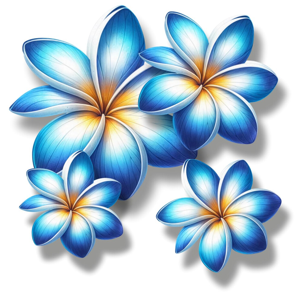 X8 Plumeria Flower Vinyl Sticker, Floral Decal Cover Up Marks, Multi-Purpose Ideal For Bin, Car, Laptop, Bike, Wall Blue 5051226548628