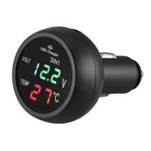 MiJunHD 3 in 1 Car Voltmeter, USB Charger Port & Thermometer & Car Battery Voltage Meter