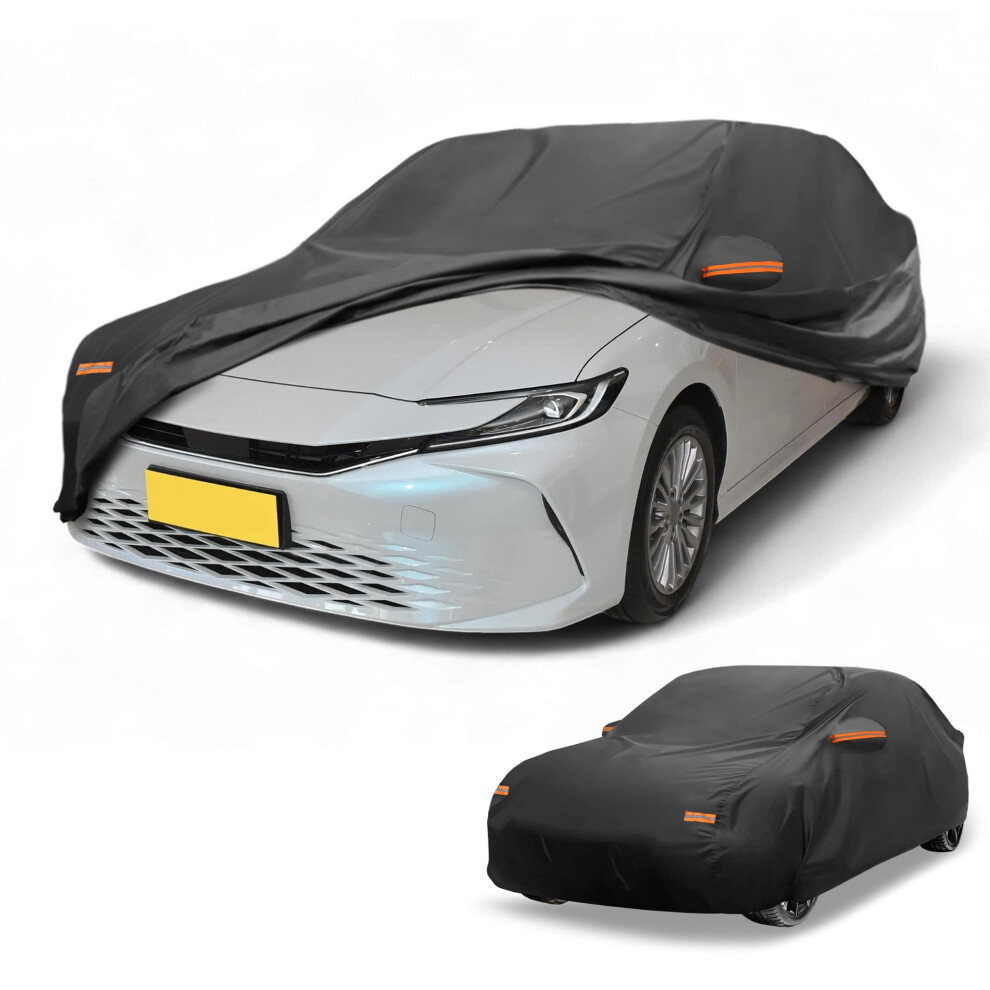 Partuto Waterproof All-Weather Universal Car Cover With Right Side Zipper, 190T-Pu Fits For Sedan 188" - 193" Length Black 5051226550478