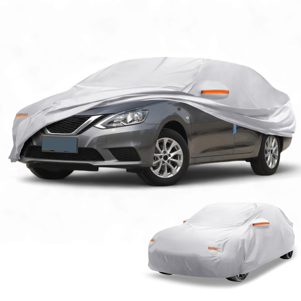 Partuto Waterproof All-Weather Universal Car Cover With Right Side Zipper, 190T-Pu Tone Fits For Sedan 193" - 208" Length Silver 5051226550034