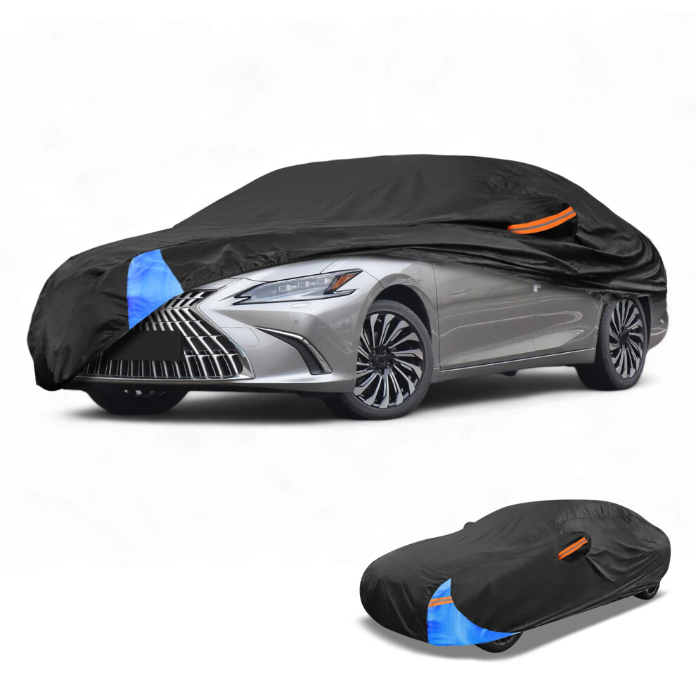 Partuto Waterproof All-Weather Universal Car Cover With Right Side Zipper, 210D-Pu Fits For Sedan 165" To 177" Length Black/Blue 5051226550393