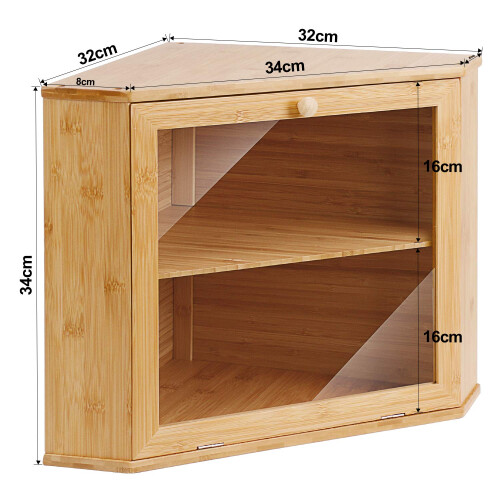 Leader Accessories Corner Bread Bin Bamboo Two-Layer Bread Box for Kitchen Corner fit 12.6"x12.6"x13.4" 2