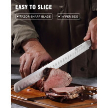PAUDIN 12 Inch Carving Knife, Premium Slicing Knife with with High Carbon Stainless Steel for Cutting Smoked Brisket, BBQ Meat, Turkey
