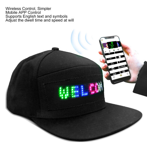 Casquette LED programmable, couleur du texte personnalisable contrôlée par application