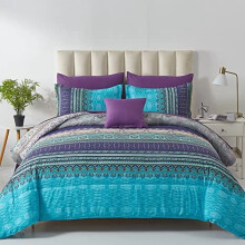 Boho 8-Piece Comforter Set Full Size Aqua Purple Microfiber