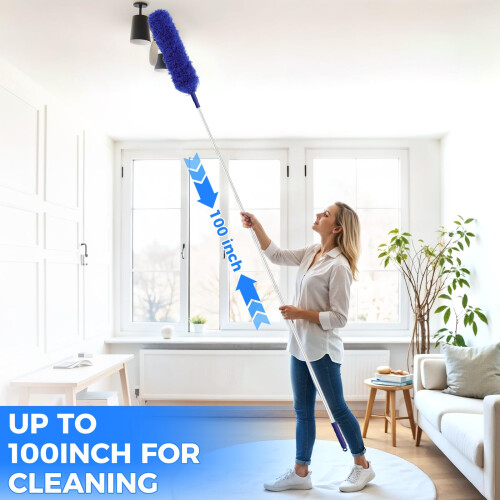 8 PCS Microfiber Feather Duster, Extendable Washable Cobweb Duster with 100 inches Long Telescopic Duster for Cleaning Ceiling Fan,Blinds 2