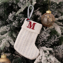 White Knit Christmas Stocking Gift Bag 18x15cm