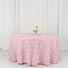 Round Satin Tablecloth with Raised Roses, 120 in