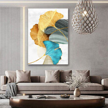 Absztrakt kékes-zöldes-sárga aranyfüst vászonkép 60x90 cm