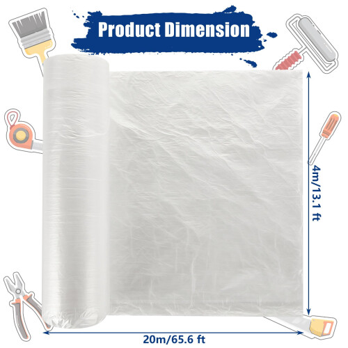 AHAQU 2 Roller Plastic Dust Sheets for Decorating, 4 x 20m/13 x 65ft Large Plast 1