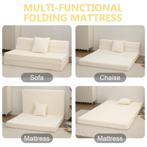 MeMoreCool Folding Mattress Double, Corduroy Fold Out Sofa Bed, Grey 2