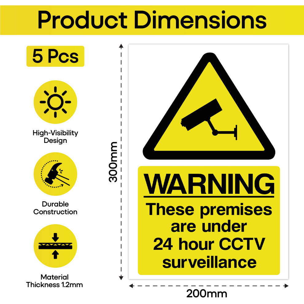 5X Warning These Premises Are Under 24 Hour Cctv Surveillance Rigid Pl 5000392224010