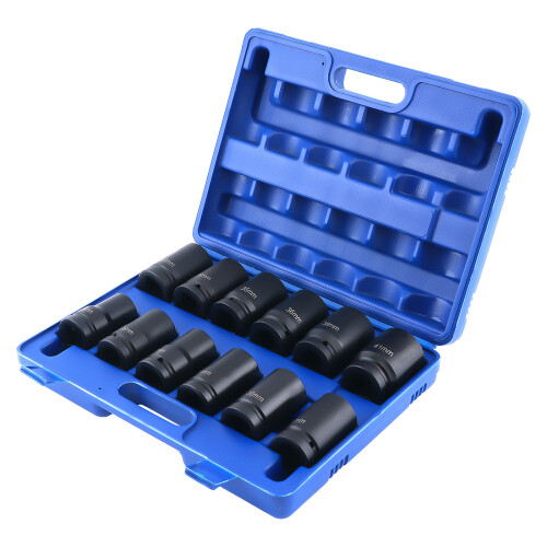 1" Deep Drive Impact Socket Set 12pc 24-41mm 80mm CR-V 6 Point Hex Tools 2