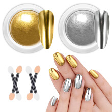 Silver Gold Chrome Nail Powder - Metallic Mirror Effect Nail Chrome Powders | 【2Jars Upgrade】Nail Chrome Powders for Nails Glitter