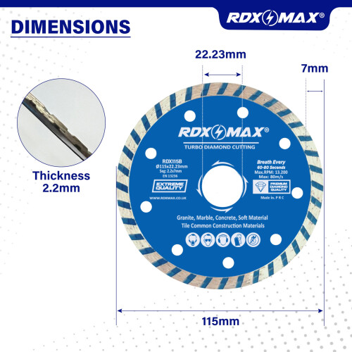 RDXMAX  115mm Diamond Cutting Discs for Angle GrinderSuper Thin FastC 2
