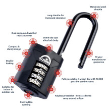 Squire Heavy Duty Padlock (CP50BLACK/2.5)- Hardened Steel 2.5 Extra Long Shackle-4 Wheel 50mm Wide Combination Padlock (Black)