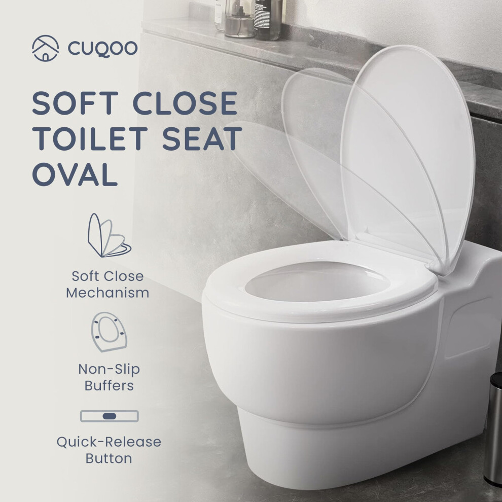 Cuqoo Oval Toilet Seat Soft Close With Quick Release Hinges Adjustabl 5007919459719