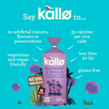 Kallo Blueberry Vanilla Corn Rice Cakes Wholegrain Low Fat Healthy S
