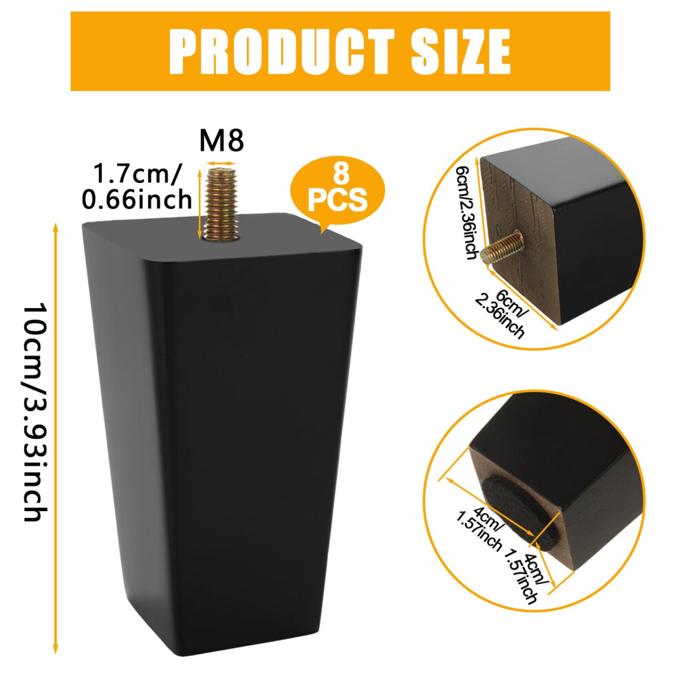 Muxhel Sofa Legs Set Of 8, 10 Cm Sofa Feet Wooden Furniture Legs, Replacement Sofa Legs Solid Wood Furniture Legs M8 Bolt With Mounting Plate & 5051226914911
